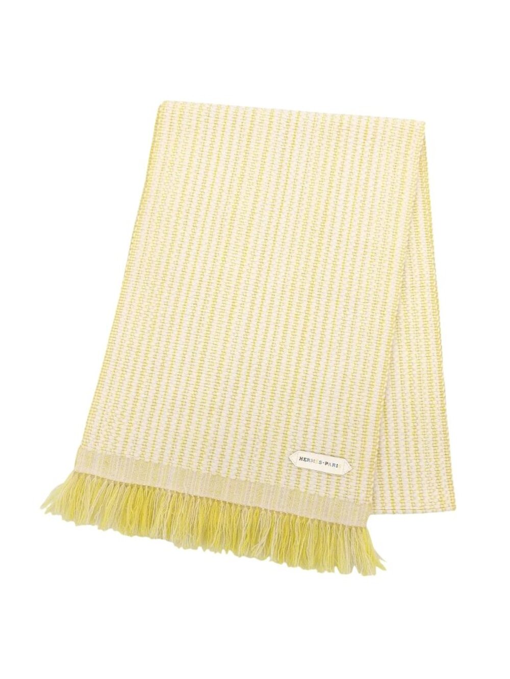 Hermes Cashmere 100% Wavy Double Face Shawl Scarf with Fringe Yellow